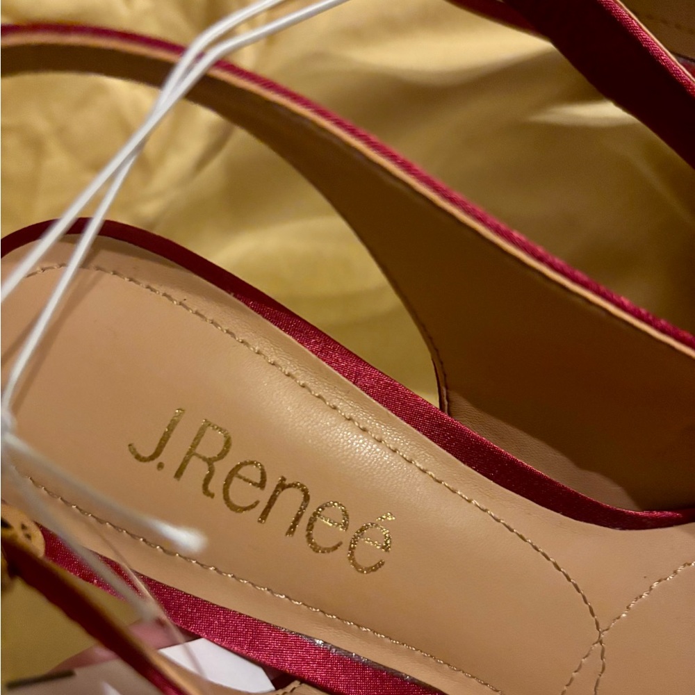 J.Renee Burgundy Slingback Pointed/Squared Toe Pumps with Red Gem - Picture 10 of 17